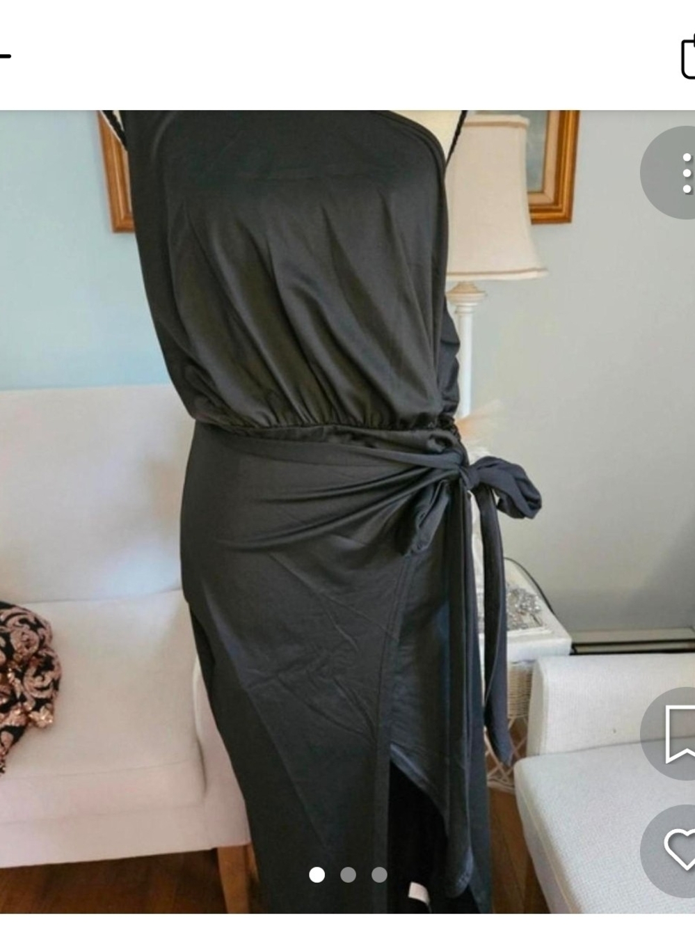 Classic Black Tie-Waist Midi Dress - One Shoulder.